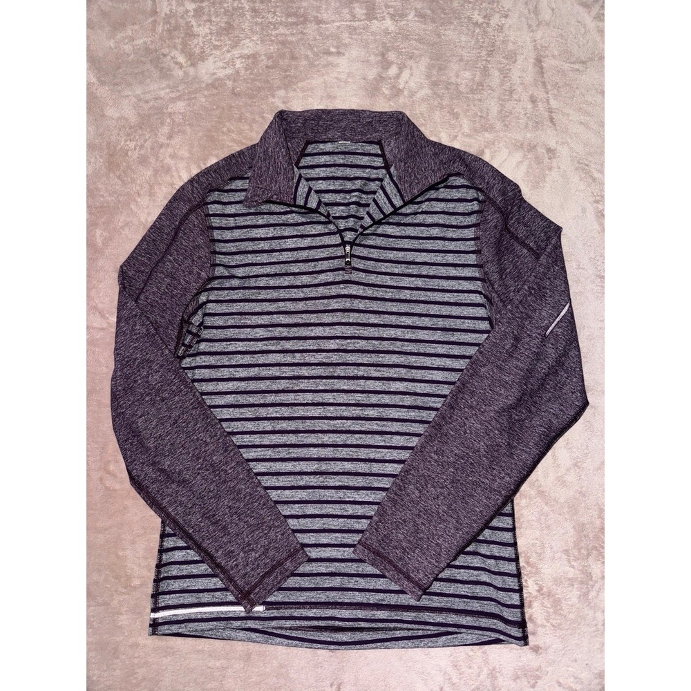 Lululemon Surge Warm 1/4‎ Zip Yachtie Stripe Dark Slate Deep Zinfandel Size M